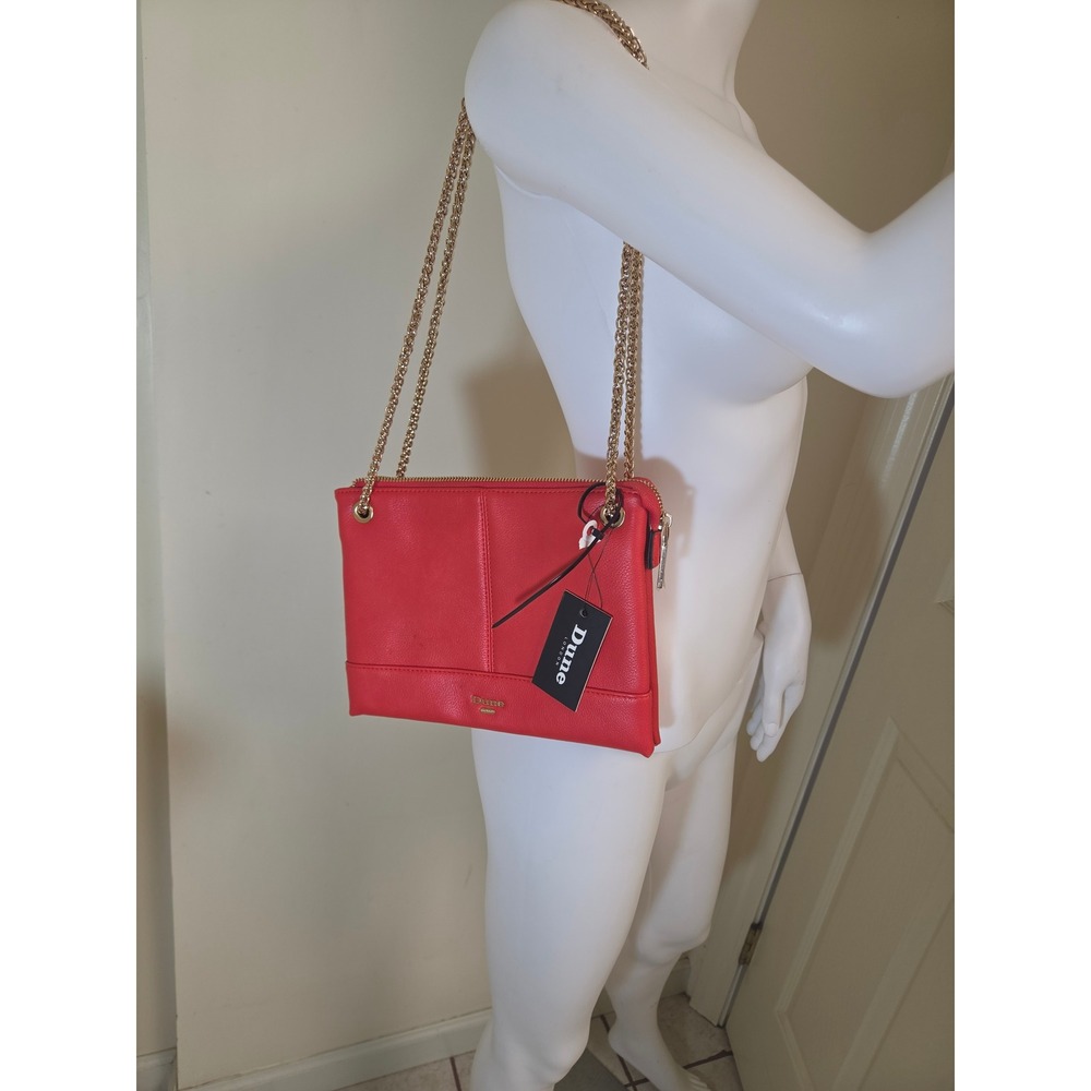 Dune London Red Faux Leather Chain Strap Crossbody Bag Gold Hardware